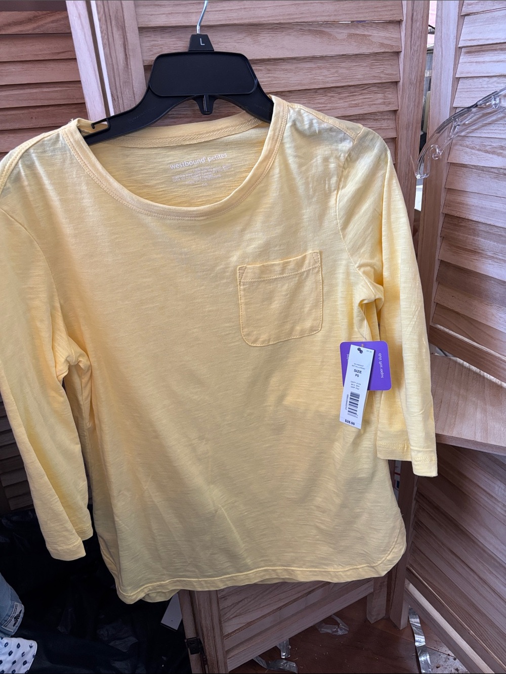 Westbound Light Yellow Long Sleeve Pocket Tee Petite Small NWT